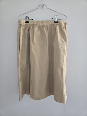 GAP tan khaki cargo utility midi skirt, elastic waist, zipper back, new